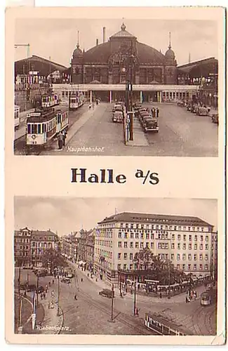 02500 Ak Halle a.S. Riebeckplatz u. Hauptbahnhof 1941