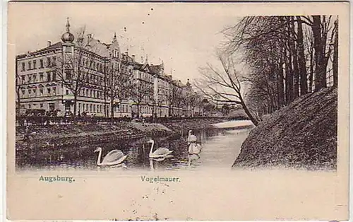 02495 Ak Augsburg Mur d'oiseaux avec cygne 1906