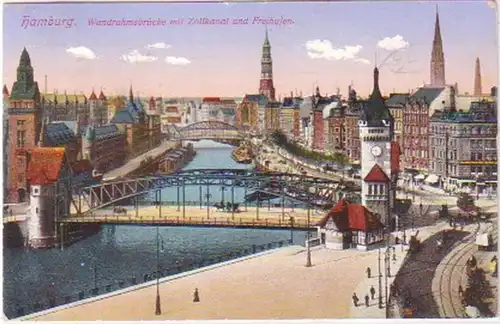 02462 Ak Hambourg Pont de barrages muraux avec canal de douane 1914