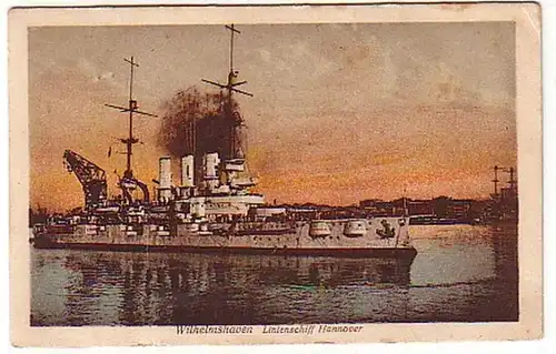 02455 Ak Wilhelmshaven Linienschiff Hannover um 1920