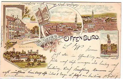 02449 Ak Lithographie Gruss aus Offenburg 1899
