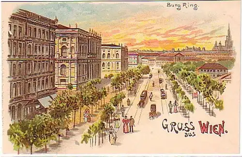 02438 Ak Lithographie Gruß aus Wien Burg Ring um 1900