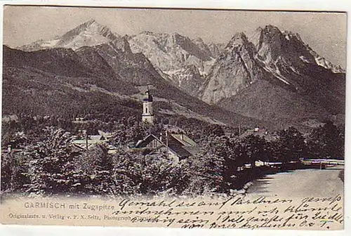 02409 Ak Garmisch mit Zugspitze 1906