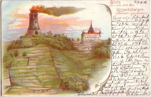 02393 Ak Lithographie Salutation des Lössnitzbergen 1902