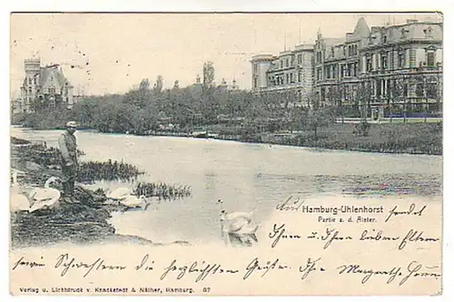 02367 Ak Hamburg Uhlenhorst Partie an der Alster 1901