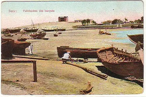 02357 Ak Ägypten Suez Bootsbauer um 1920