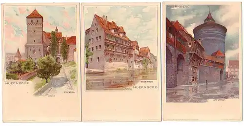 02347/3 Lithographies Ak de Nuremberg vers 1900