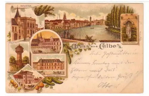 02329 Ak Lithographie Gruss aus Calbe a. Saale 1899