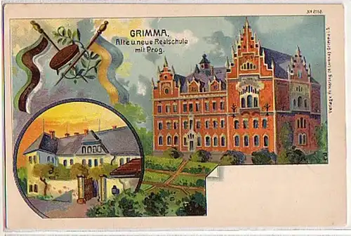 02313 Ak Studentika Grimma Realschule um 1910
