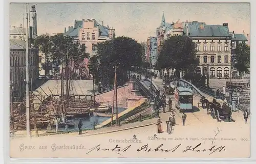 02270 Ak Salutation de Geestemünde Geestebrücke avec tram 1902