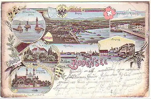 02261 Ak Lithographie Gruß vom Bodensee 1898