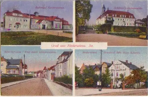 02240 Mehrbild Ak Gruß aus Niederwiesa Bahnhof usw.1919