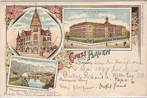 02237 Ak Lithographie Gruß aus Plauen bei Dresden 1897