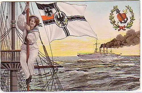02232 Ak patriotique avec navire de guerre allemand 1909