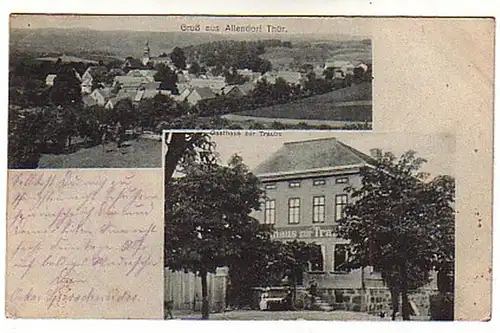 02224 Ak Gruss de Allendorf Thürbau. Auberge 1919