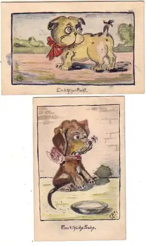02212/2 handgemalte Künstler Ak Hunde 1917