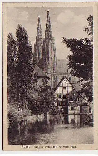 02202 Ak Soest grosser Teich mit Wiesenkirche 1914