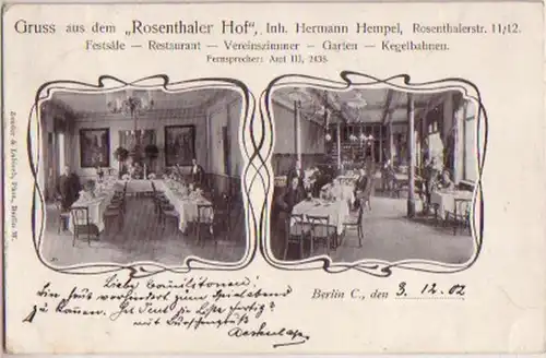 02191 Ak Gruß aus dem "Rosenthaler Hof" Berlin 1902