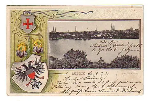 02182 Ak Passpartout Lübeck von Süd-Osten 1902