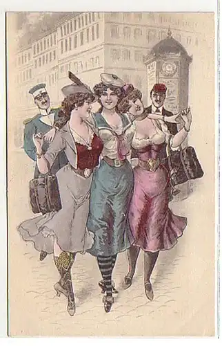 02165 Ak Erotic 3 Dames à la ville de la fête autour de 1910