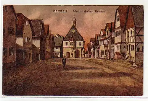 02163 Ak Bergen Marktstrasse mit Rathaus 1924