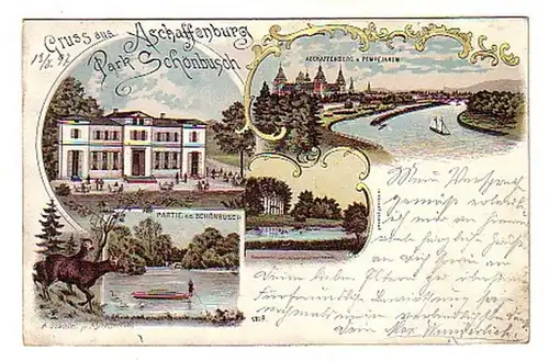 02128 Ak Lithographie Gruss d'Aschaffenburg 1897