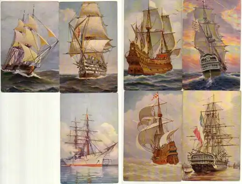 02002/7 Ak Historische Segelschiffe um 1900