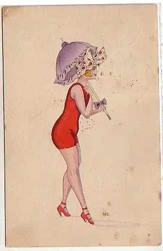 01223 Ak Erotik Dame mit Sonnenschirm 1920