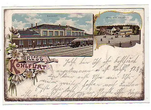 01168 Ak Gruss de Kohlfurt gare, hôtel, etc 1901