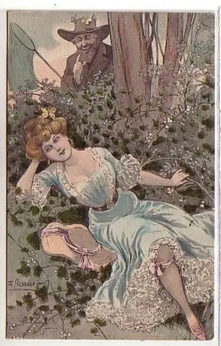 01160 Ak Erotik Dame im Gebüsch um 1910