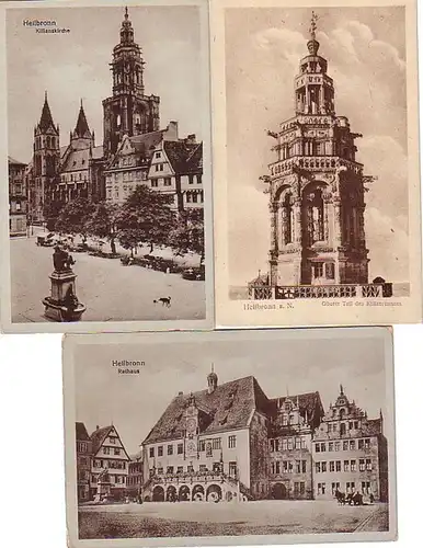 01157/3 Ak Heilbronn Kirche und Rathaus um 1920
