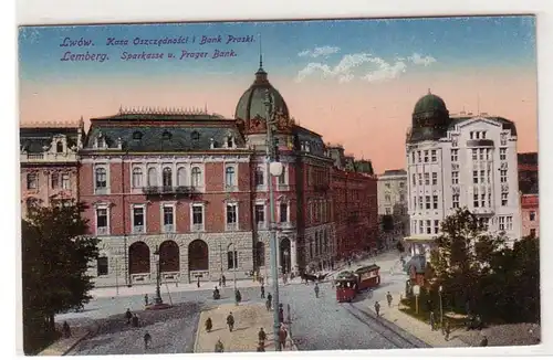 01154 Ak Lemberg Lwow Sparkasse und Prager Bank um 1915