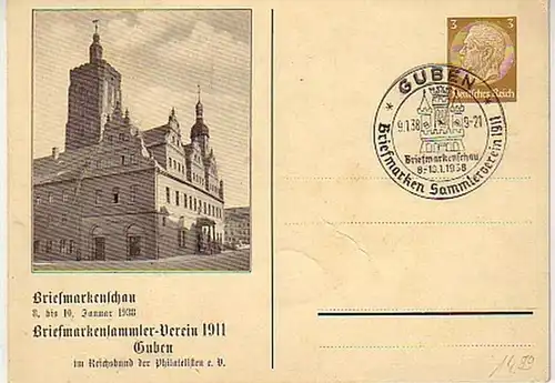 01097 Ganzsachen Ak Briefmarkenschau Guben 1938