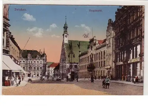 01090 Ak Zwickau Hauptmarkt mit Geschäften 1924