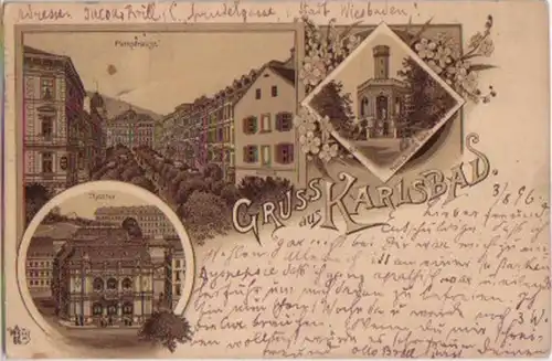 01053 Ak Lithographie Gruss de Karlovy Vary 1896