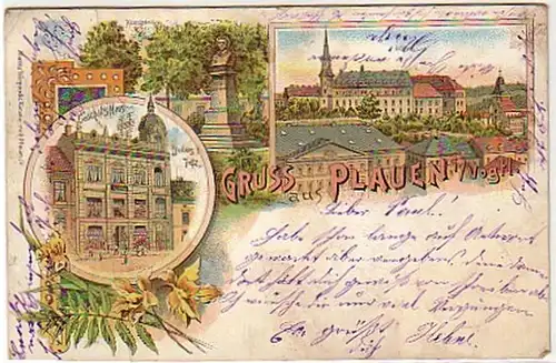 01027 Ak Lithographie Gruss aus Plauen 1906