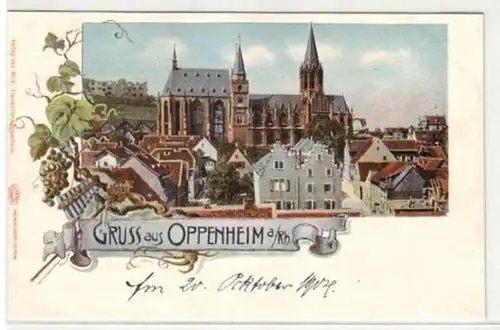 00997 Ak Lithographie Salutation d'Oppenheim am Rhein 1904