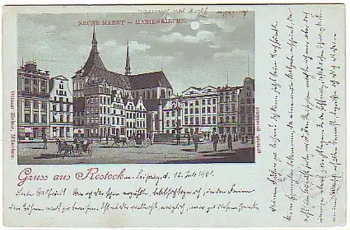 00983 Carte de la Lune Salutation de Rostock Marienkirche1901