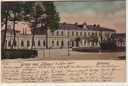 00952 Ak Gruss aus Löbau Bahnhof 1902