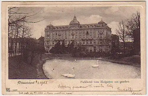 00945 Ak Düsseldorf Parkhotel vom Hofgarten aus 1905
