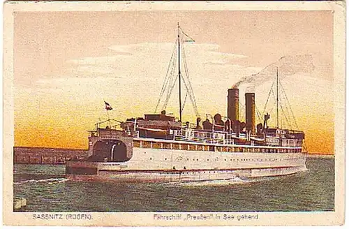 00832 Ak Sassnitz Rügen mit Fährschiff Preussen um 1930