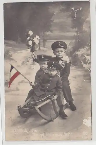 00808 Neujahrs Ak 3"Kleine Soldaten" mit Schlitten 1917