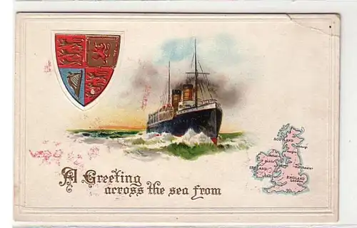 00807 Präge Ak Dampfer und Englandkarte um 1910