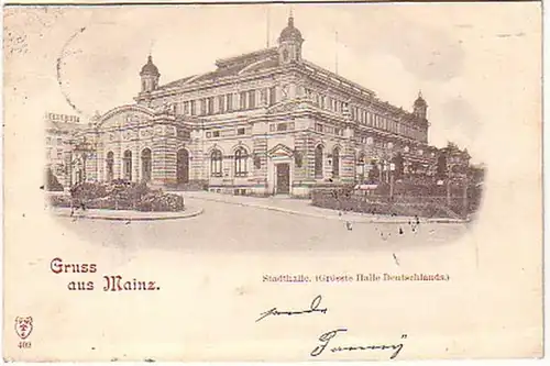 00789 Ak Gruss aus Mainz Stadthalle 1897