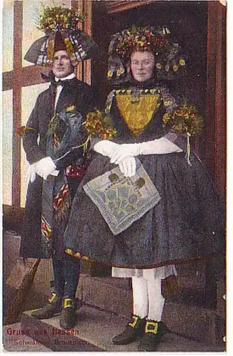 00749 Ak Gruss aus Hessen, Schwälmer Brautpaar 1908