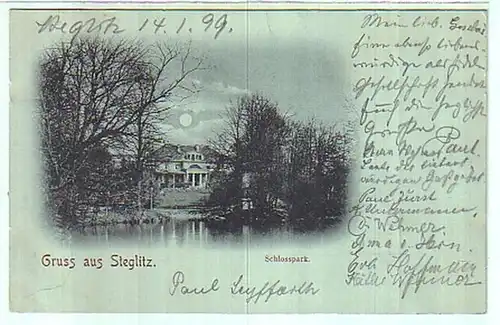 00747 Mondscheinkarte Gruss aus Steglitz Schloßpark1899