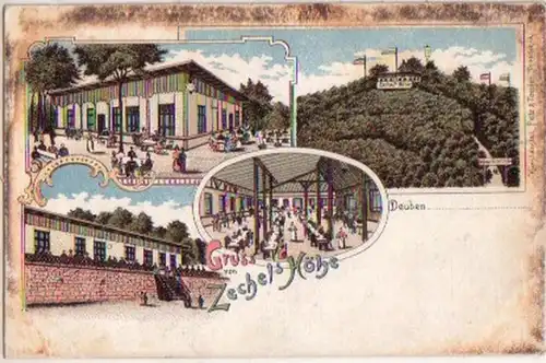 00746 Ak Lithographie Gruss de Deuben Gasthof vers 1900