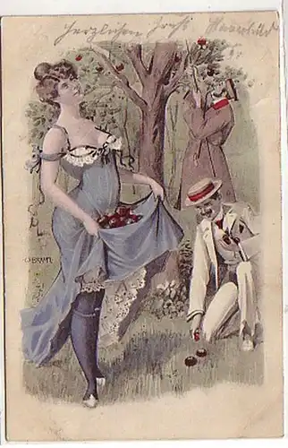 00741 Ak Erotik Dame bei der Apfelernte 1907
