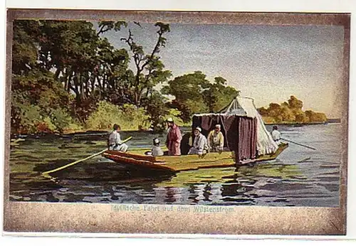 00660 Ak Lithographie Afrique Voyage sur le fleuve du désert