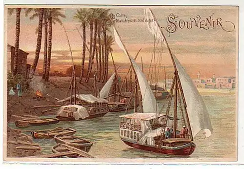 00639 Ak Afrika Lithographie Ägypten Nil mit Booten